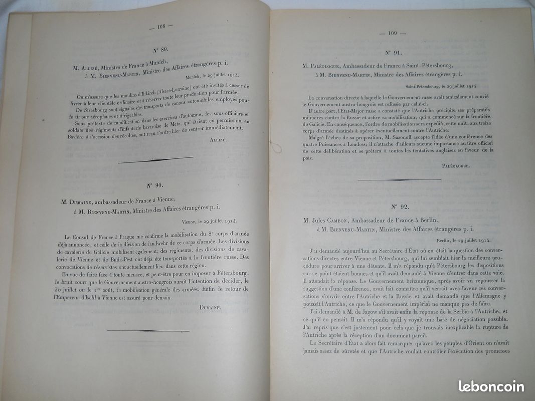 Documents Diplomatiques Guerre de 1914 (image 3)