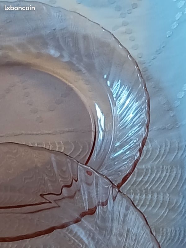 Lot De 6 Assiettes Creuses Arcoroc N2 - Verre Rosaline Torsadé Rose - Vintage