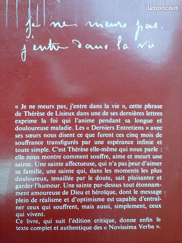 Livre: J'entre Dans La Vie. Derniers Entretiens - Sainte Thérèse (état Correct)