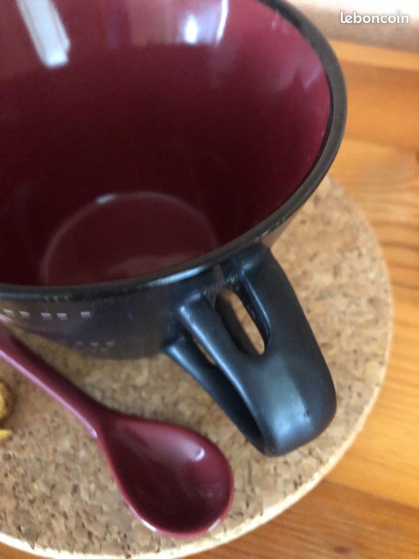 Tasse à soupe, céramique émaillée, artisanat, bol et sa cuillère (image 2)