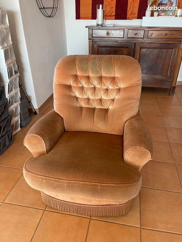Fauteuil vintage velours (image 1)