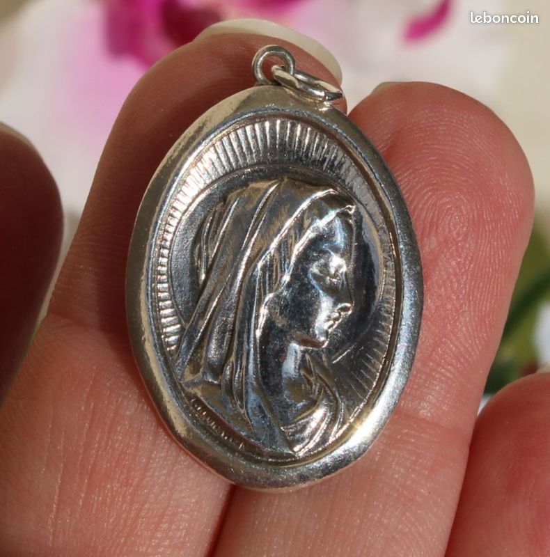 Pendentif Ancien Double Face Argent ND Lourdes/Vierge Marie - Bijou Vintage, Bon état