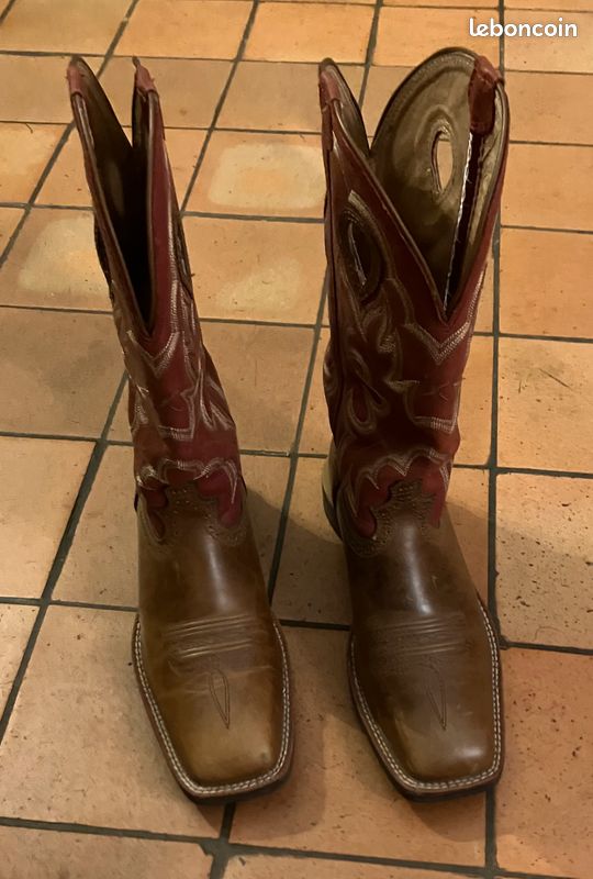 Bottes De Cow-boy Vintage Sanders En Cuir Cerise, Taille 9D – Authentiques, Fabriquées Au Mexique