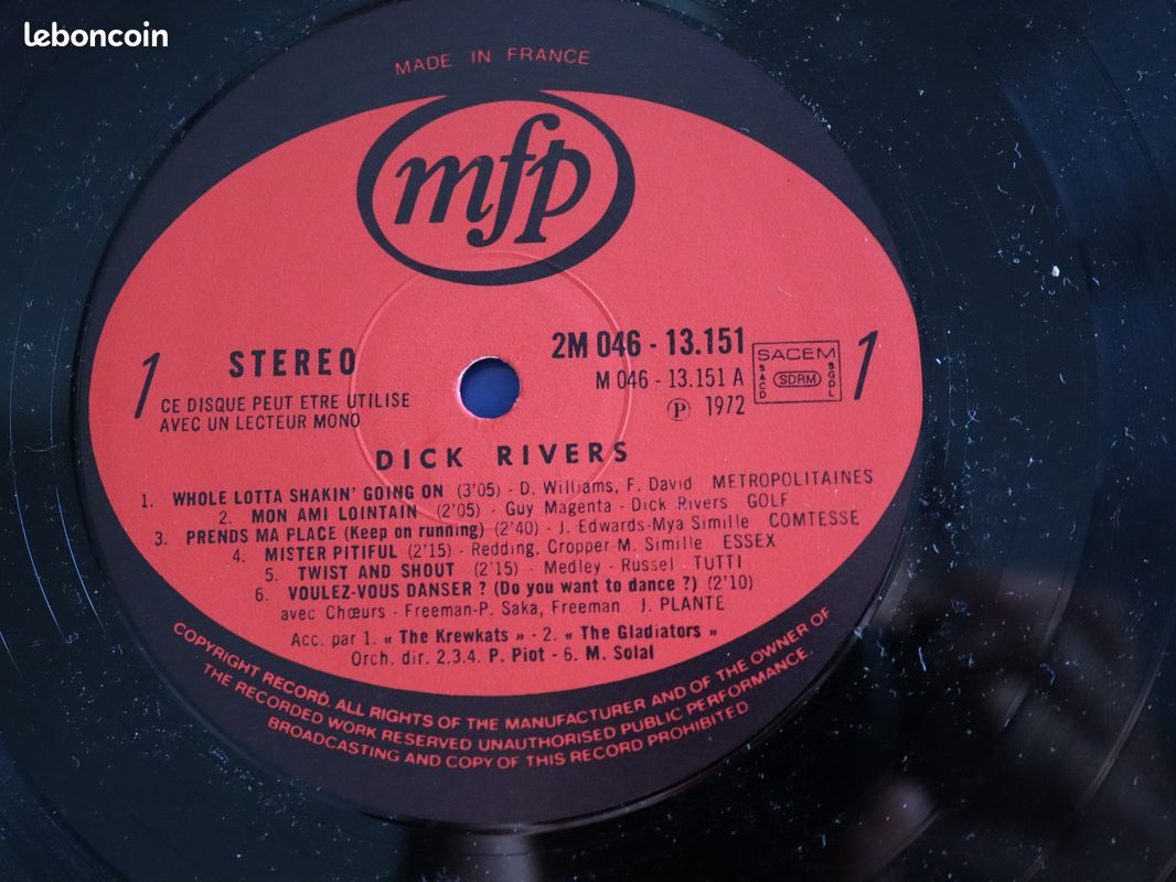 Disque vinyle 33 tours Dick Rivers 1972 "manque la pochette" (image 3)