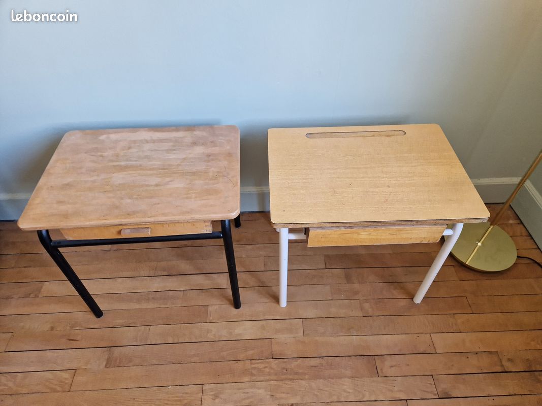 Petit bureau d'écolier en bois vintage (image 2)
