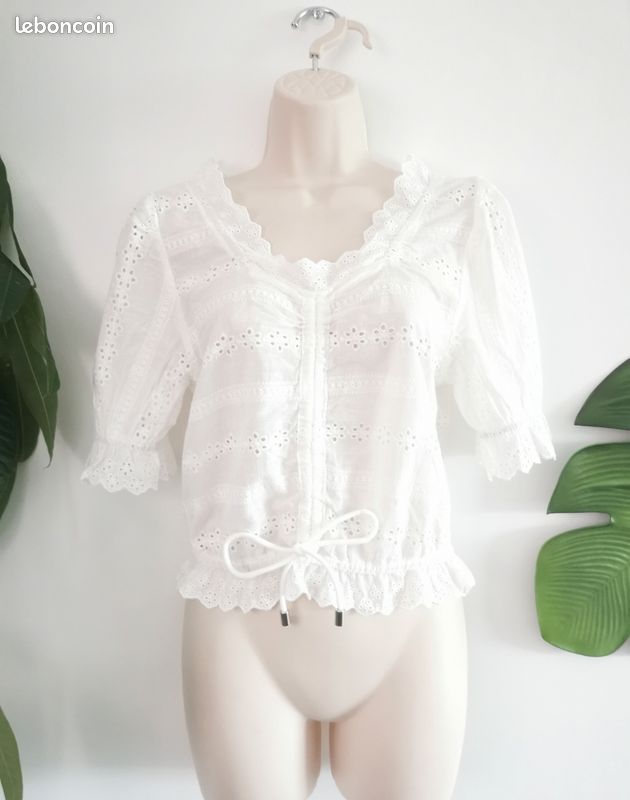 Top court blanc bohème à broderie anglaise Dazy Shein Taille S