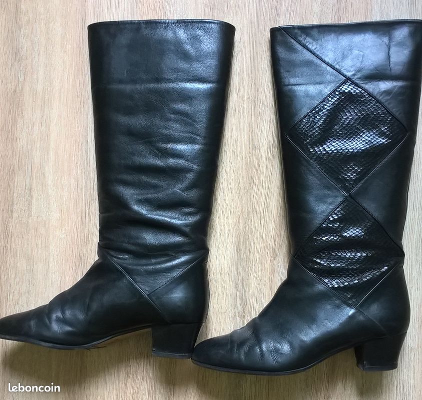 Bottes noires vintage cuir et serpent p.39 made in Italy (image 1)