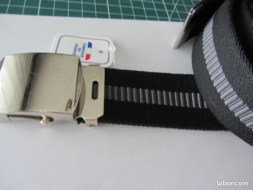 Ceinture sangle élastique qualitative coloris noir bande au milieu gris moyen boucle militaire neuve (image 3)