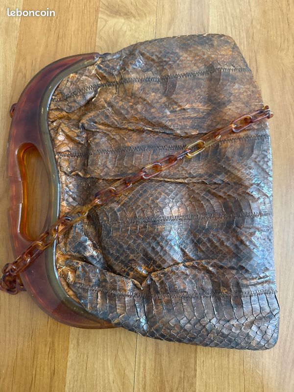 Sac à Main Ancien Pistore Des Années 70 En Cuir Véritable - Anse écaille Marron - Occasion En Bel état