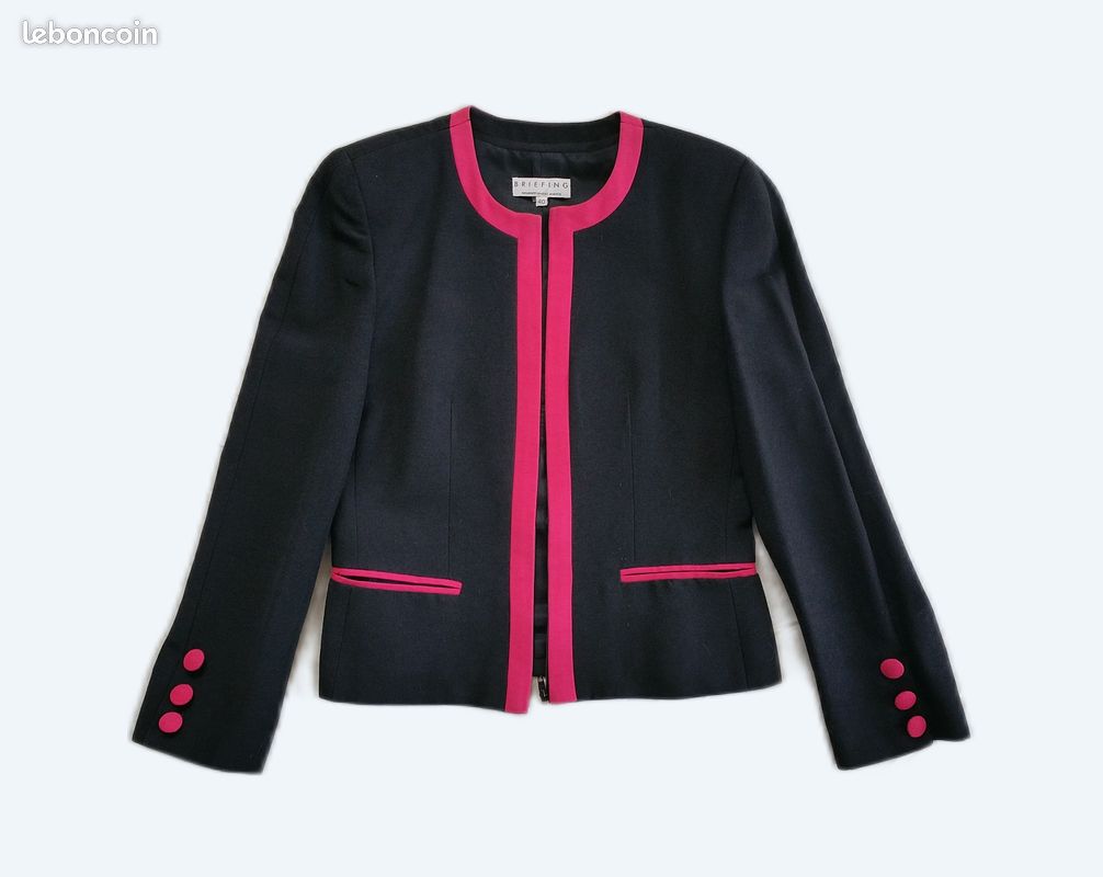Veste Blazer Courte Légère Pause Café Taille 38 - Noir Et Fuchsia - Très Bon état
