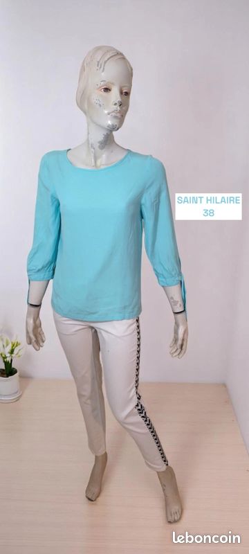 Blouse Femme Saint Hilaire Taille 38 - Couleur Turquoise, Manches 3/4, Matière Soie/viscose - Neuf Sans étiquettes