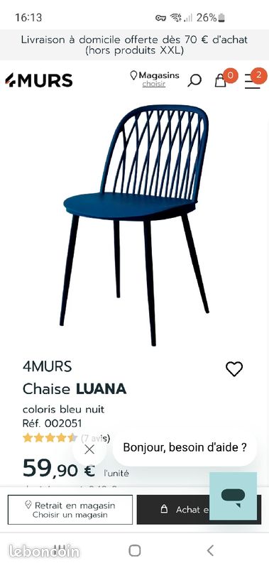 Deux Chaises 4MURS LUANA bleues (image 2)