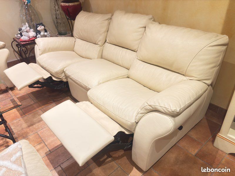 Canapé cuir beige (image 1)
