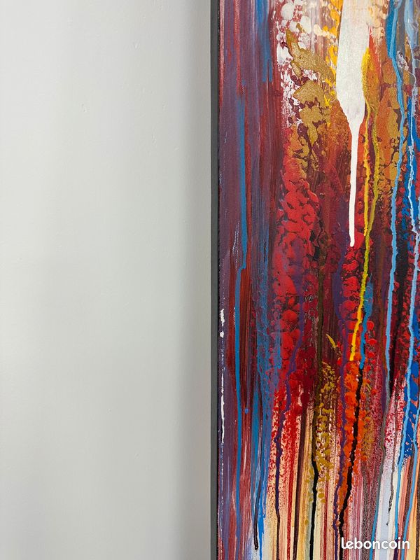Très grand tableau abstrait moderne XXL – Drips & Couleurs – 180 x 100 cm (image 2)