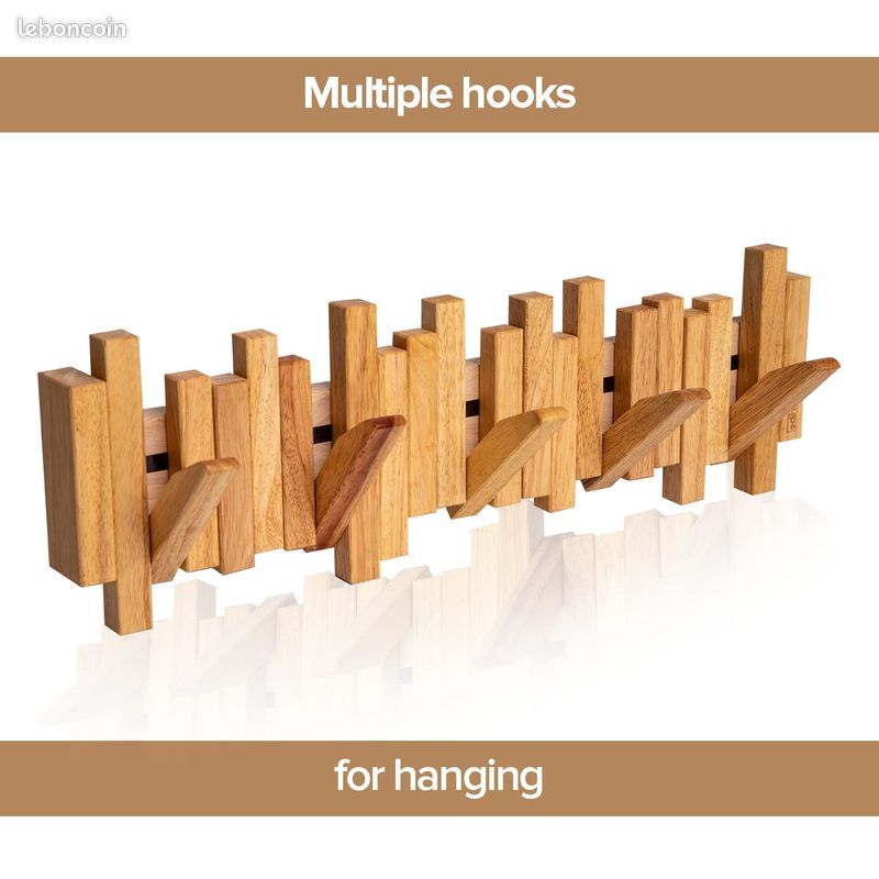 Déstockage - Porte manteau en bois clair naturel Edihome - neuf (image 4)