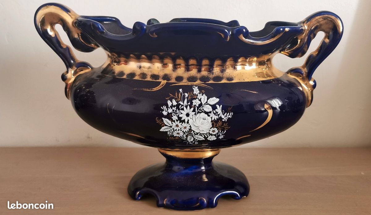 Lot De 3 Vases Décoratifs En Porcelaine Bleue - Forme Ronde - Occasion