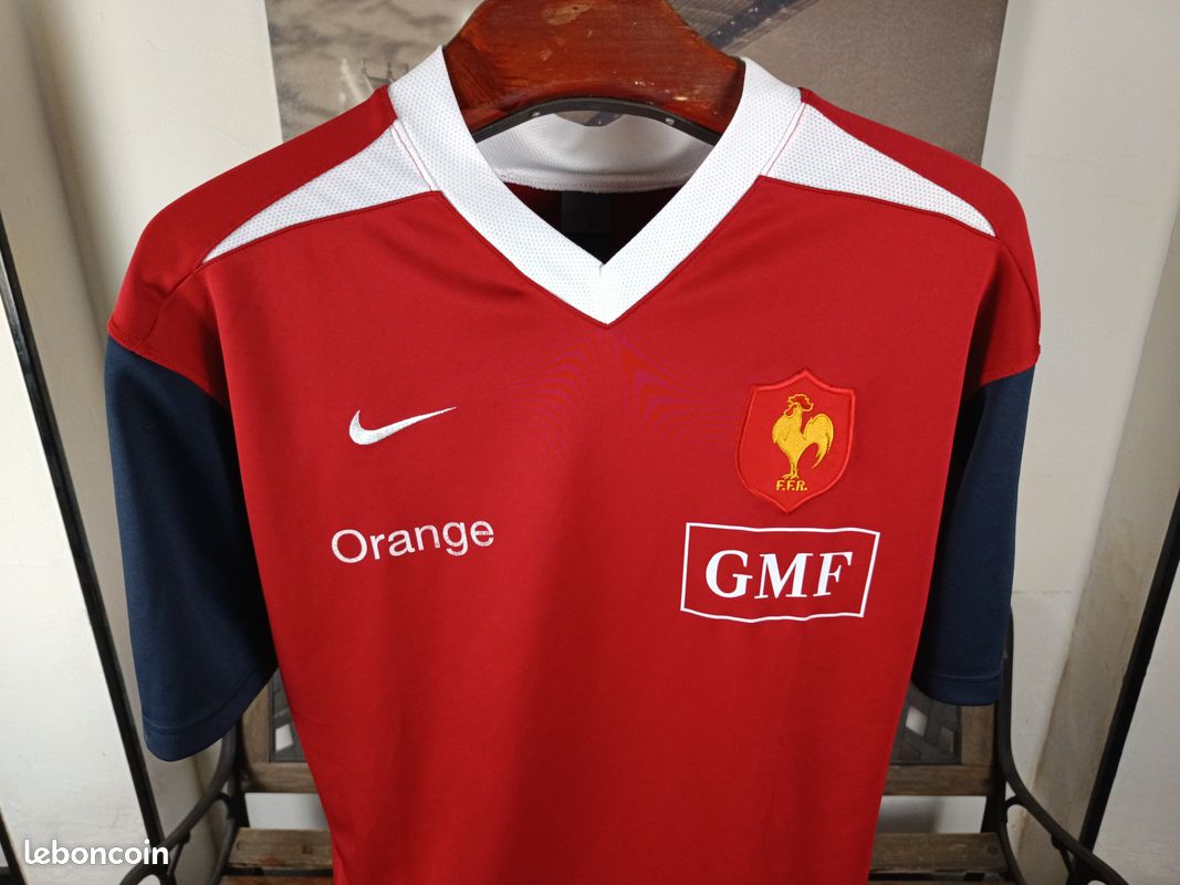 Maillot De Rugby Vintage équipe De France N°14 Rouge - Taille XL, Occasion Très Bon état (quelques Traces) - Polyamide/polyester