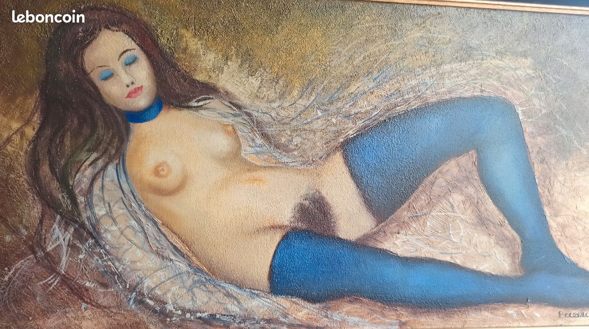 Huile sur toile femme nue année 70 vintage / signée pressac - Décoration