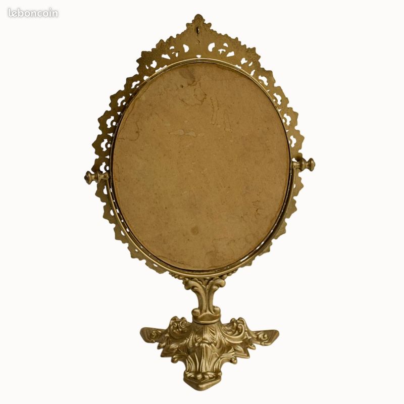 Psyché miroir doré ovale pivotant à poser sur pied H 50 cm rocaille arabesque (image 9)