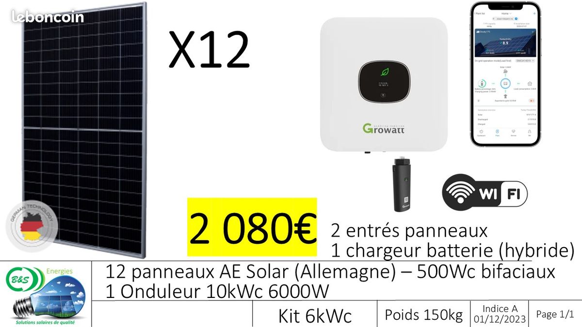 Kit 6kWc solaire photovoltaïque NEUF - Onduleur N°1 mondial + 12 panneaux Allemands 500Wc bifaciaux (image 1)