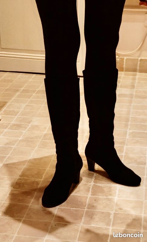 Bottes Genou en Daim 11 CM Noir Confortable Cuir Synthetique 9245