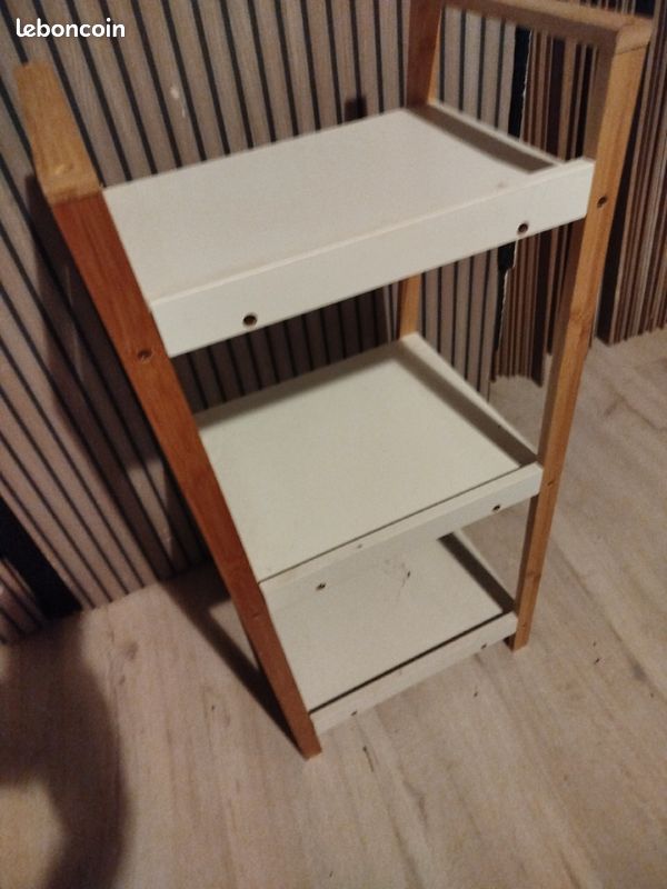 Petit meuble3tablettes bois et blanc (image 2)