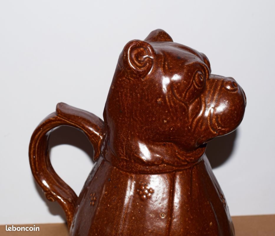 Ancien pichet en grés de Beauvais a tête de chien Bulldog - grés 19e siècle (image 6)