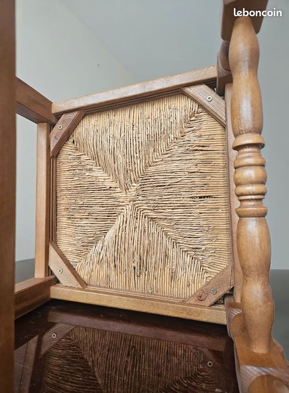 Lot de 6 Chaises Rustiques en Bois Massif Estampillées et Assise Paille Tressée Main Style Campagne Chic Provençal Traditionnel Idéal Cuisine et Salle à Manger Chaises d'Artisan Ébéniste Qualité (image 4)