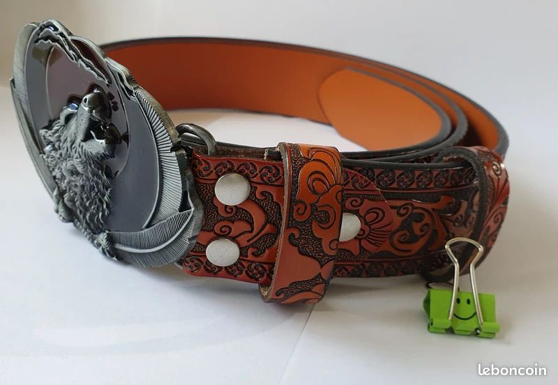 Ceinture Cuir Style Rodéo Western Avec Boucle Croisée, état Correct