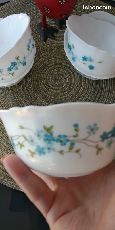Lot Vintage Arcopal Veronica Myosotis : 2 Plats Ronds Et 2 Saladiers