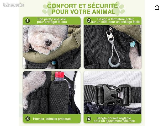 Sac de transport ventral pour chien petit et moyen (taille M