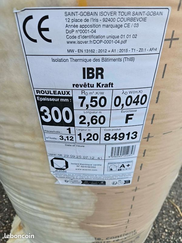 6 rouleaux laine de verre ISOVER IBR 300mm -200 euros (image 2)