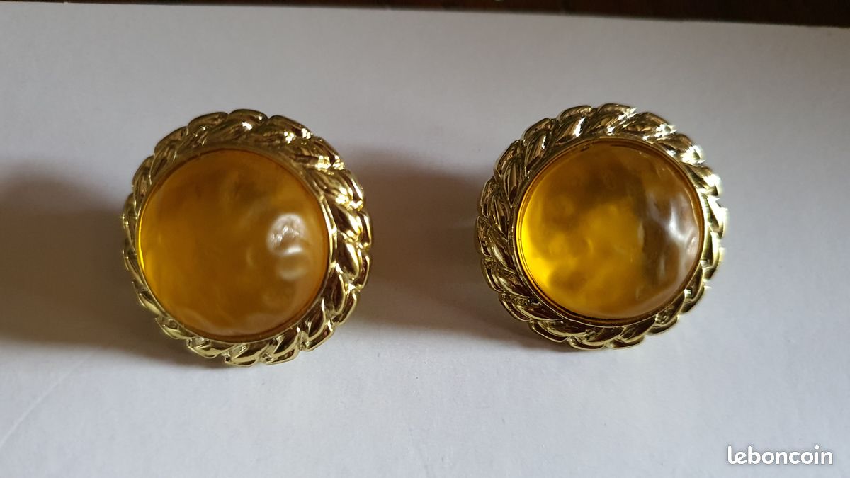 Boucles D'Oreille Vintage Clips Plaqué Or Avec Zircons 20x10mm - Occasion