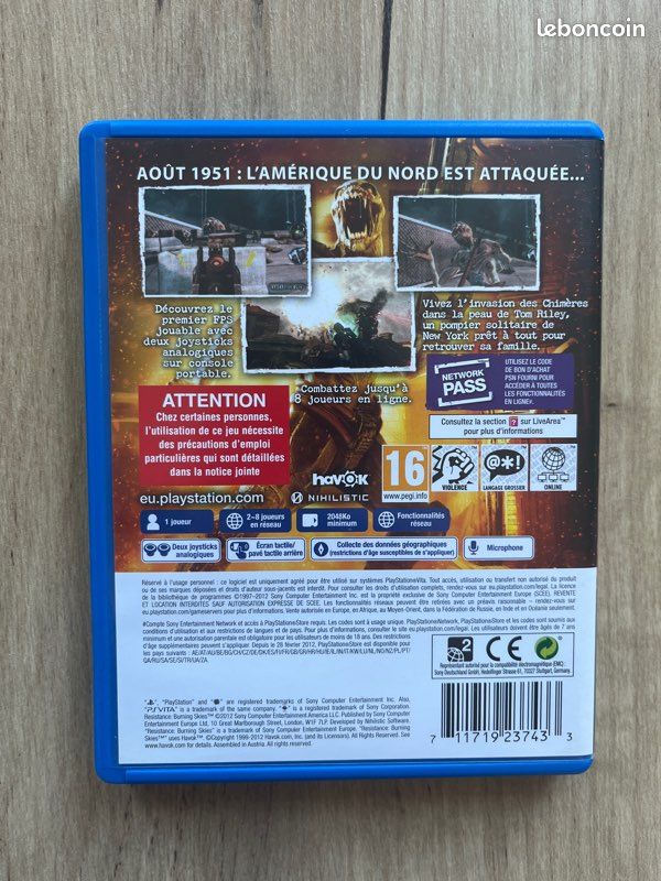 Jeu Resistance: Burning Skies Pour PS Vita - Cartouche Seule PAL EUR, Très Bon état