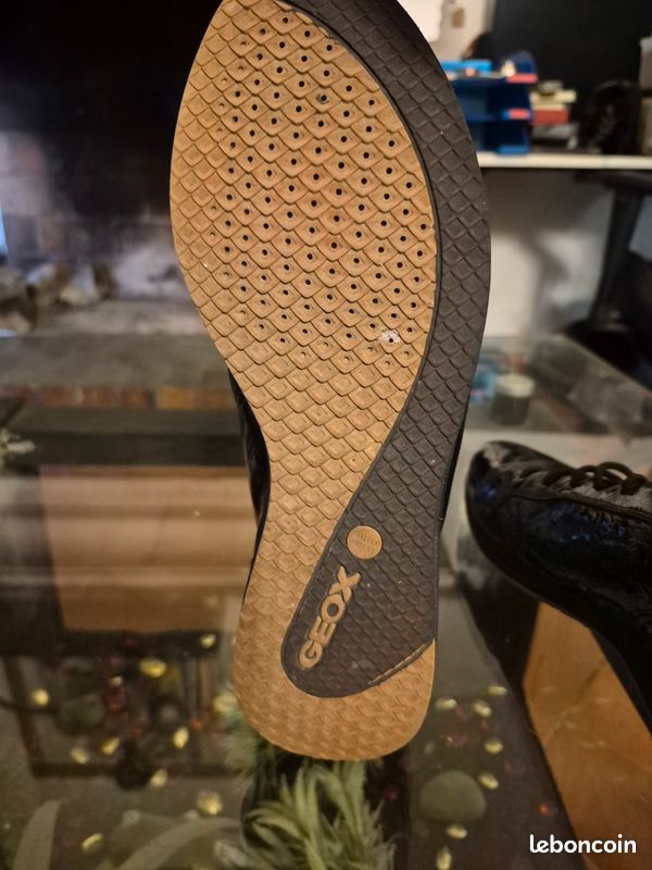 Baskets GEOX Respira Femme UK5 - Noires, Cuir Et Textile Pailleté, Neuves Sans Boîte