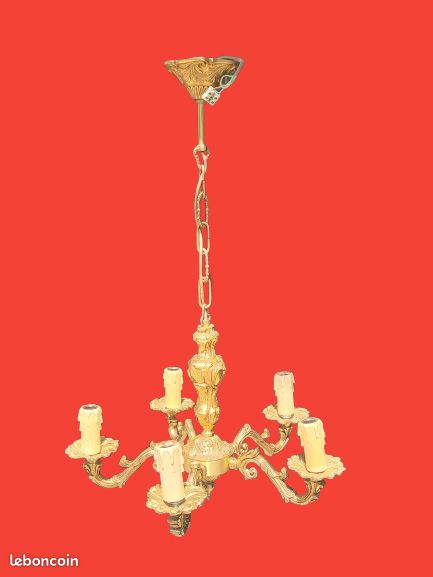Lustre en bronze massif doré 5 branches (image 6)