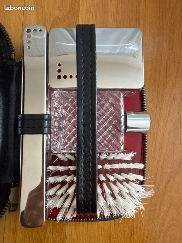 Kit barbier Soco cuir noir - Miroir peigne brosse - Etat neuf complet (image 4)