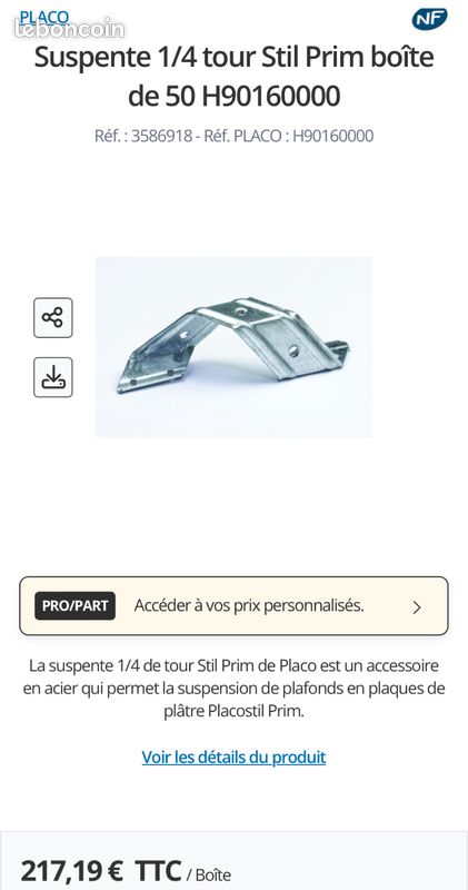 Suspente stil prim 1/4 tour placo (image 1)