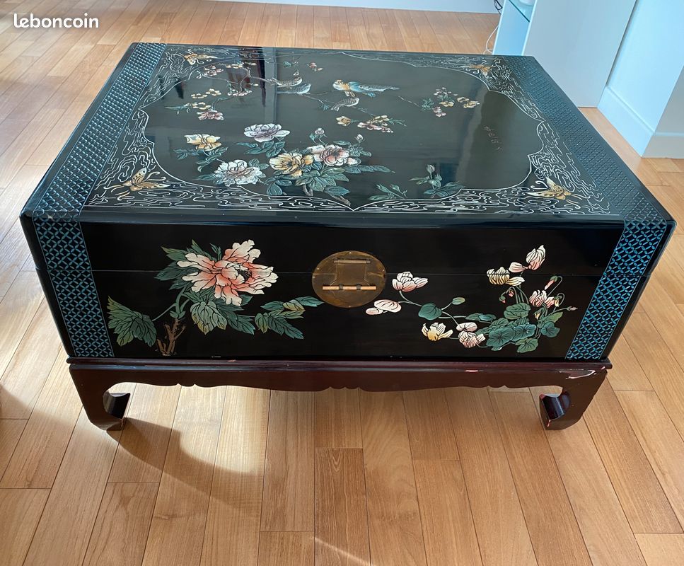 Table basse / coffre bois rectangulaire en laque de chine (image 6)