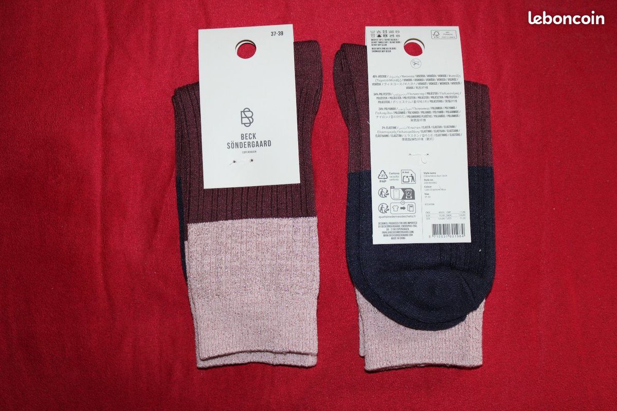 2 paires de chaussettes mixtes BECKSÔNDERGUAARD Cotta Sporty, référence= 2507800002(2 modèles), en 37/39, neuves (image 2)