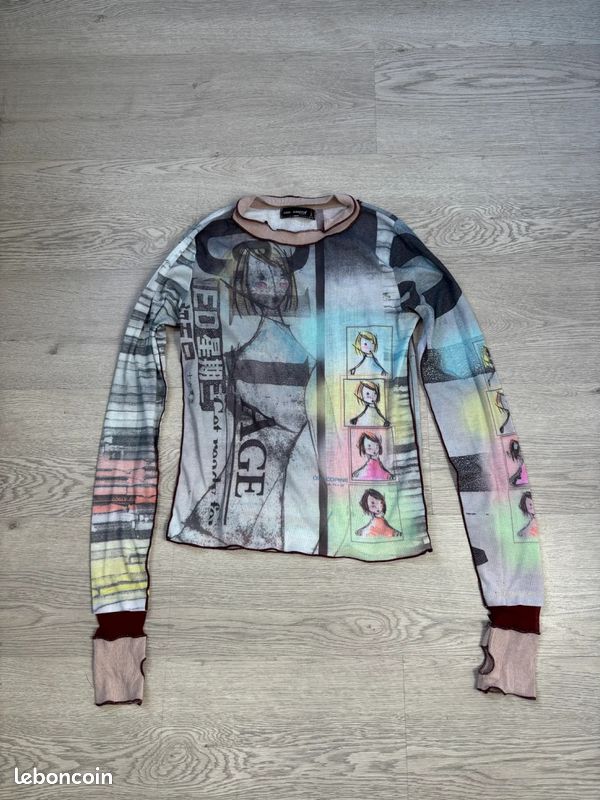Top mesh Cop Copine manches longues multicolore y2k imprimé graphique vintage | Taille S (image 4)