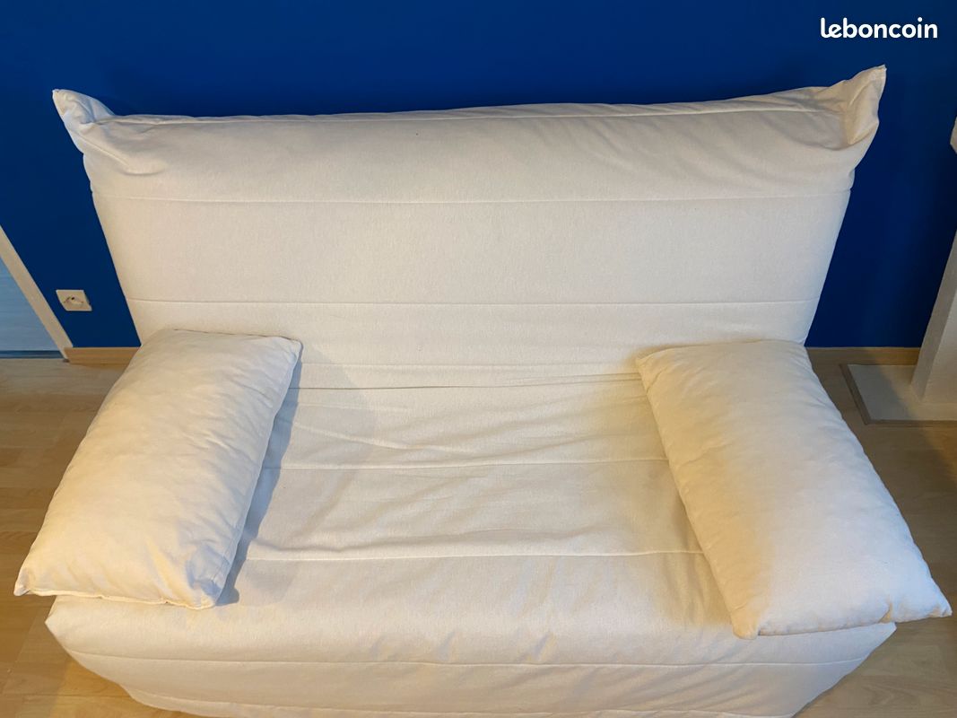 Canapé lit bz avec 2 housses- 1 blanche et 1 marron avec 2* 2 coussins assortis avec matelas bultex confort - Ameublement