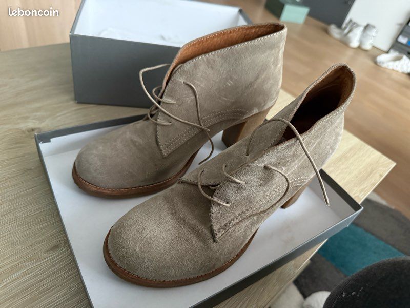 Talon Minelli Minelli Derbies Derbies Daim Talon à Lacets Beige