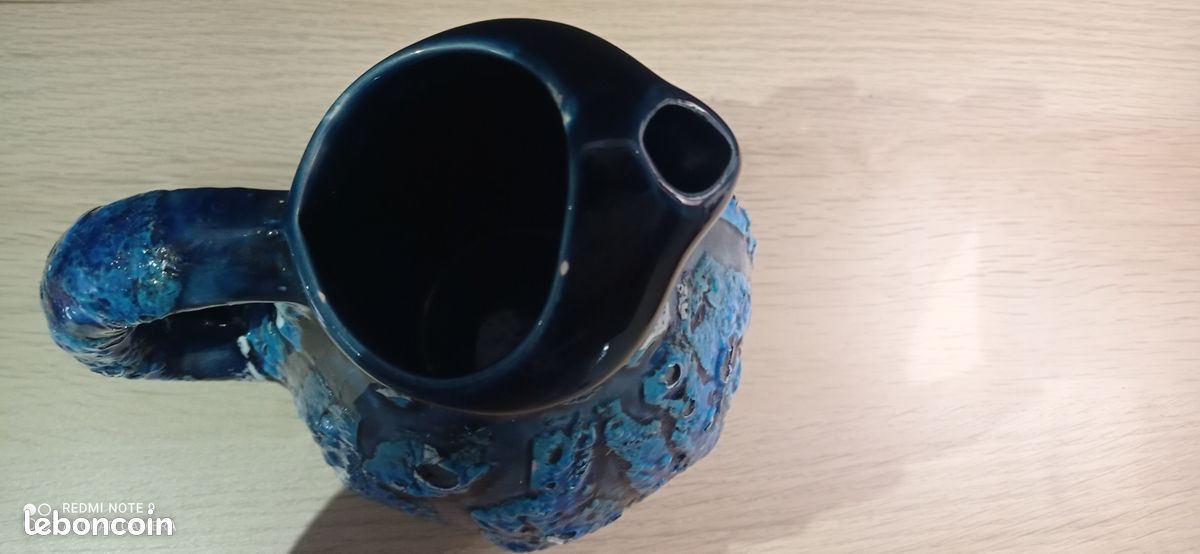 Ancien Pichet Aiguière En Céramique Bleue - Écuele - Vintage Décoratif