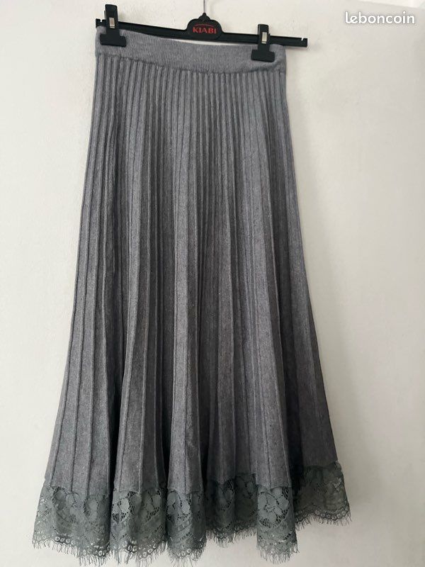 Jupe longue hiver évasée taille élastique grise Marque LM Lulu