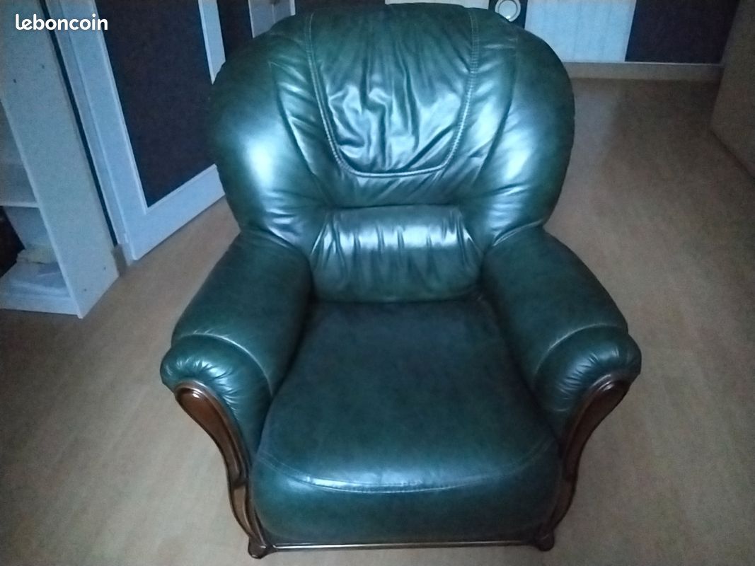 Fauteuil cuir vert (image 1)