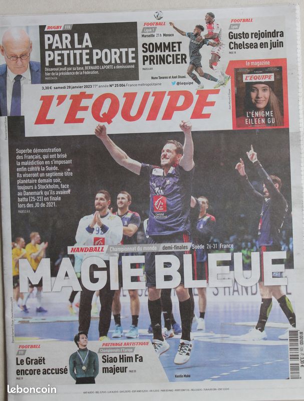 L'Equipe du 28/01/23 -Hand Hommes, Les Bleus en Finale contre le Danemark (image 1)
