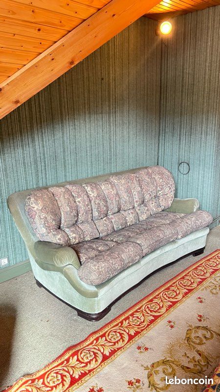 Canapé convertible 2 places + 2 fauteuils assortis – Tissu fleuri vintage (image 2)