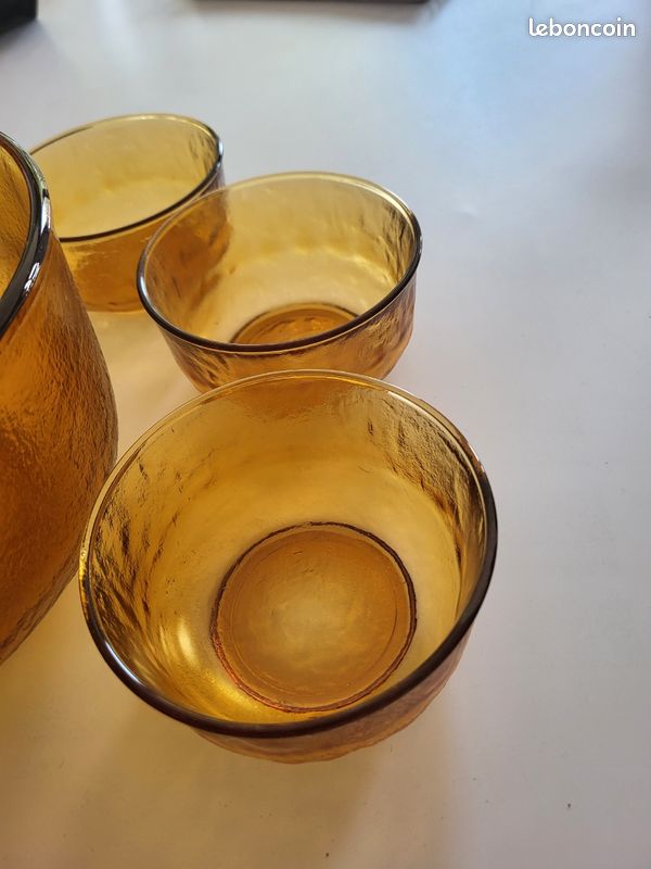 Lot Vintage Arcoroc – Plat Saladier + 3 Ramequins – Verre Vert Translucide – France
