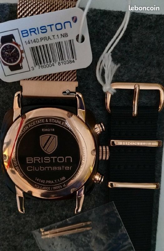 Montre Briston Chronographe Clubmaster Noir NEUVE Classic Acetate + bracelet métal Neuf offert, Blac (image 6)